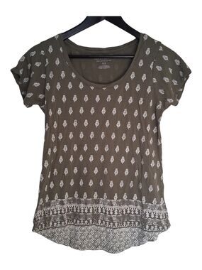 Lucky Brand Olive Green Floral Boho Tee Cotton Modal Size Small